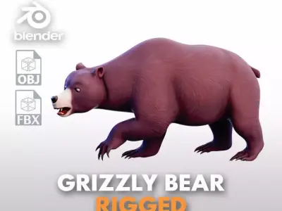 Grizzly Bear - Rigged Cartoon Character for Blender Low-poly 3D model