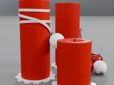 Christmas candle with decoration Low-poly 3D model