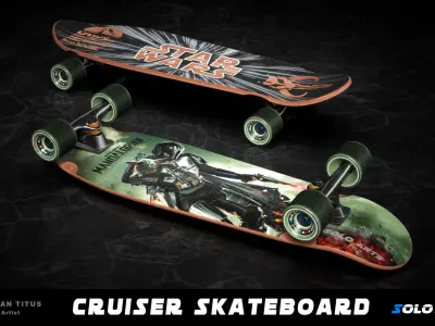Cruiser Skateboard - Mandalorian Theme Low-poly 3D model