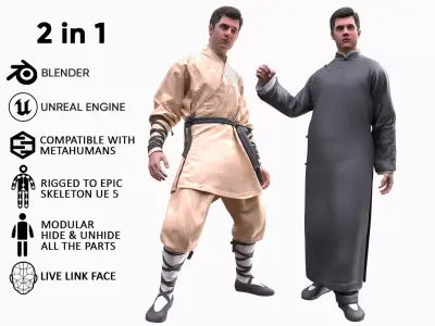 Mens - Martial Uniforms - Modular - Rigged 3D Model Collection