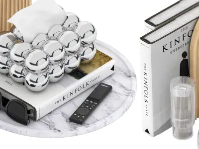 decorative set on a marble round tray 3D model