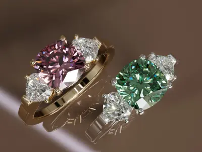 High Jewelry Diamond Ring with Heart Diamonds 3D print model