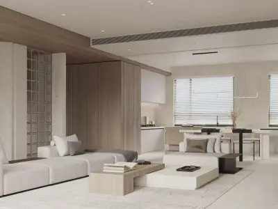 Modern living room dining room interior scenes 474 3D model