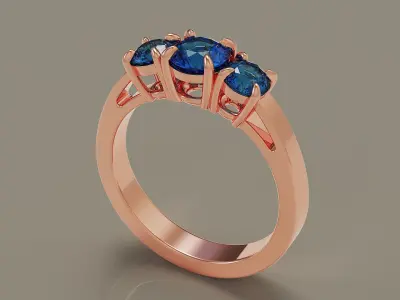 Cathedral style round cut three stone ring 3D print model