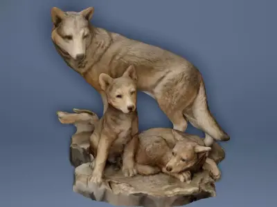 Big Wolf and Wolf Puppy figure collection Low-poly 3D model