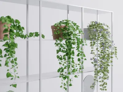 Potted plants with shelf set 1 3D model