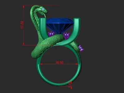 A RING WITH A COBRA AND A LARGE STONE Printable Model 3D print model