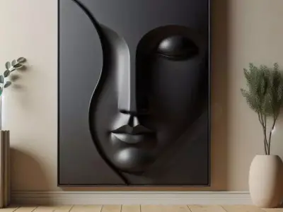Abstract Black Face Art Minimalist 3D Wall Sculpture Design Low-poly 3D model