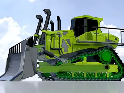 Hydraulic bulldozer tracked construction site vehicle green Low-poly 3D model