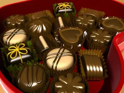 Chocolate Candy Pieces in Heart Box 3D model