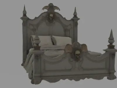 Low-Poly Gothic Haunted Bed Stylized Horror Game Asset Low-poly 3D model