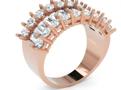 Luxury Wide Diamond Ring 3D Model Baguette and Round Cut Stones 3D print model