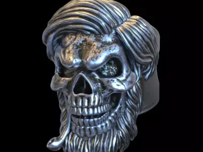 Skull ring jewelry bearded vol5  3D print model