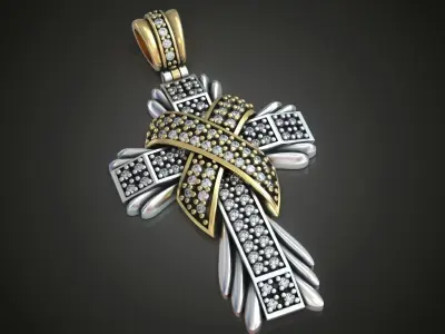 Cross gems two colored metal 3D print model