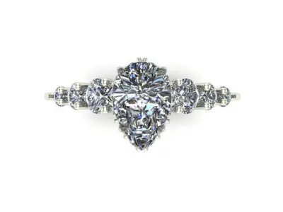 Engagement Ring With Pear and Rounded Diamonds 3D model