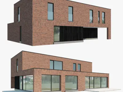 Modern House 03 red brick and black wood 3D model