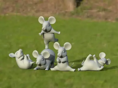 mouse group of mice on grassy field 3D print model
