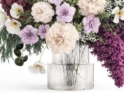 Bouquet of hydrangea lilac poppy peony in a vase 437 3D model