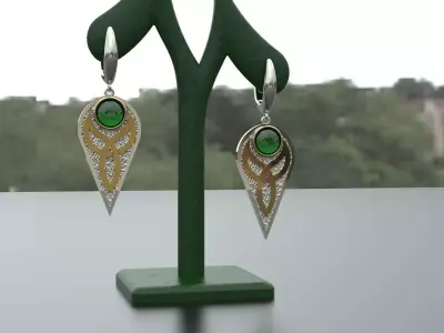 Earrings with Emerald and ornament 3D print model