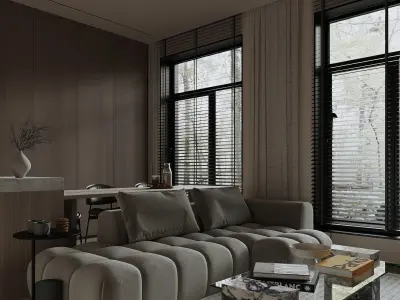 Interior scene kitchen and living room 3D model