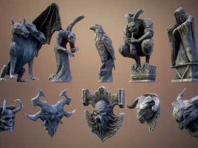 Gothic statues Low-poly 3D model