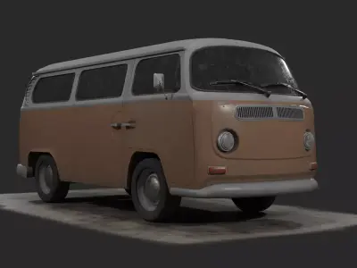 Old and Dusty Mini Bus - Low Poly Low-poly 3D model