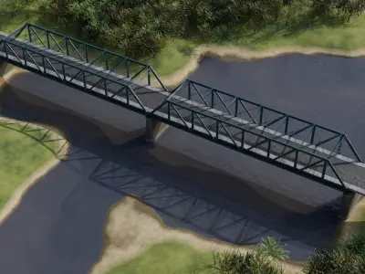 Steel Bridge with concrete pillars 3D model