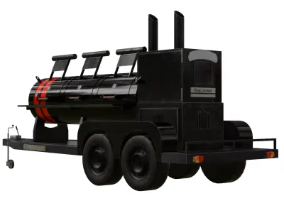 3D Charcoal barbecue Pit smoker with trailer  3D model