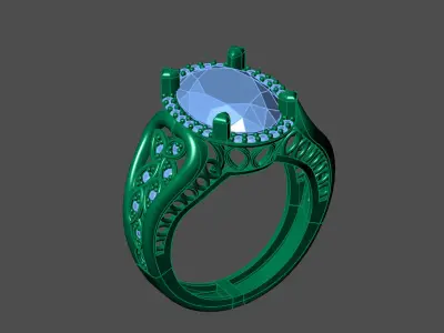 Womens Rings With Stone Ring Ready STL 3DM Models Rings women 3D print model 22