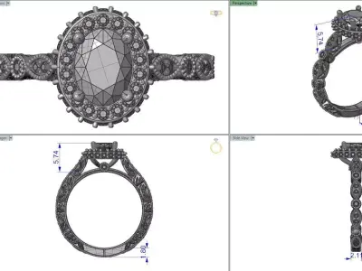 Oval Vintage Style Solitaire With Decorated Band 3dm 3D print model