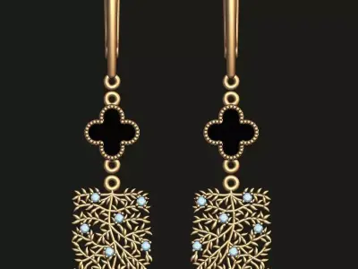 EARRINGS WITH CLOVER AND DIAMONDS  3D print model