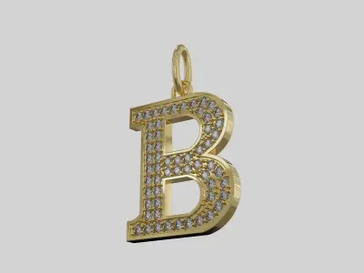 Letter pendant B with diamond  3D print model
