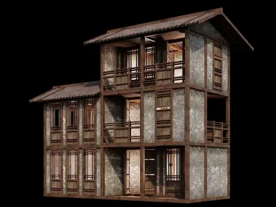 Medieval Houses Pack 96-97-98-99-100 - 4K Textures Game Ready Low-poly 3D model