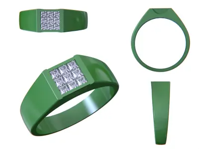 Diamond Signet Men Ring - Invisible Stone Setting 3D print model