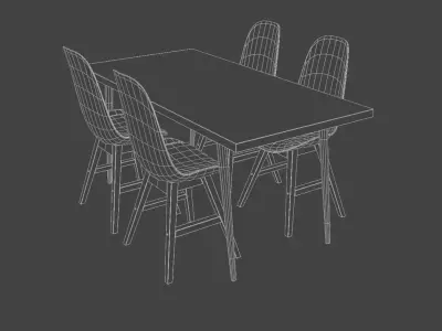 Dining table with chairs 3D model purchase