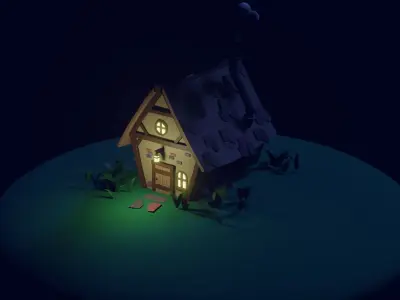 Exterior Building Low-poly 3D model Cartoon house Free low-poly 3D model