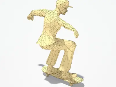 Skater Man Sport Pose  Low-poly 3D model