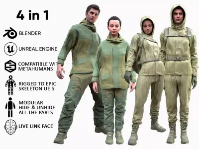 Mens and Womens Hunting Uniforms 3D Model Collection