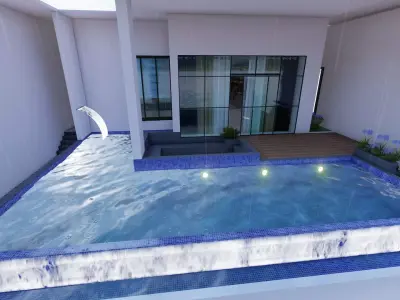 Infinite Swimming Pool 3D Model Waterfall Seating Area 3D model