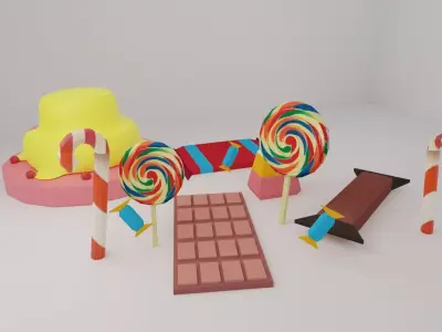 3d candy pack low poly for your game engine  Low-poly 3D model