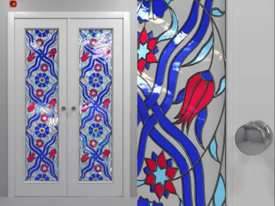 Stained glass interior double doors set 3D model