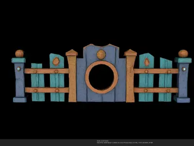 Stylized Cartoon Fence with Circular Gate Low-poly 3D model