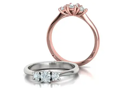 Three Stone Solitaire Promise Ring 3dmodel 4mm Gem 3D print model