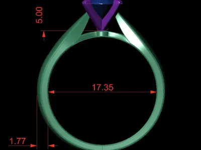 Oval 0-75-CT Quarter Round Profile Shank Width 3-75mm 3D print model