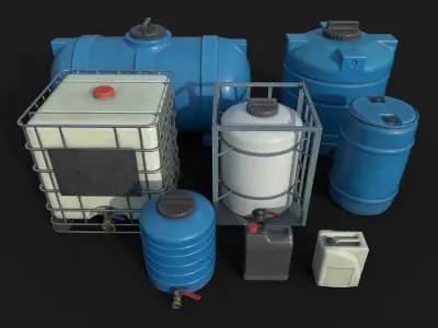 Plastic Water Tanks kit PBR Game Ready Free low-poly 3D model
