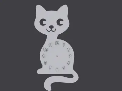Cute cat wall clock 3D model