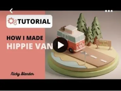 Hippie Van on Road Low Poly Model Low-poly 3D model