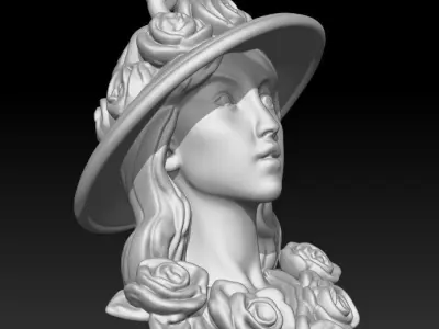 Girl in a Flower Hat 3D print model