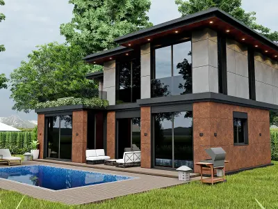Modern Villa 3D Model with Textures and Lumion File Free 3D model