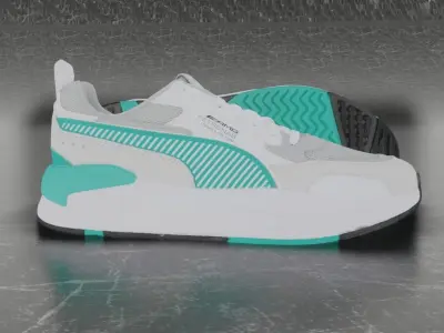 Puma 3D Shoes - White - Blue - MERCEDES SERIES Low-poly 3D model